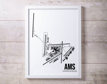 Amsterdam Airport Schiphol Map Art Print: Aviation Enthusiast Gift