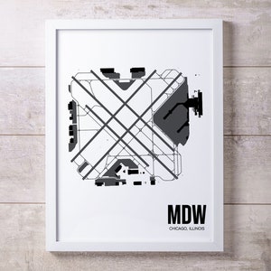 MDW Chicago Midway International Airport Map Print, Chicago, IL, Minimalistisches Wohndekor, Geschenk für Luftfahrt-Enthusiasten, Geschenk für Piloten