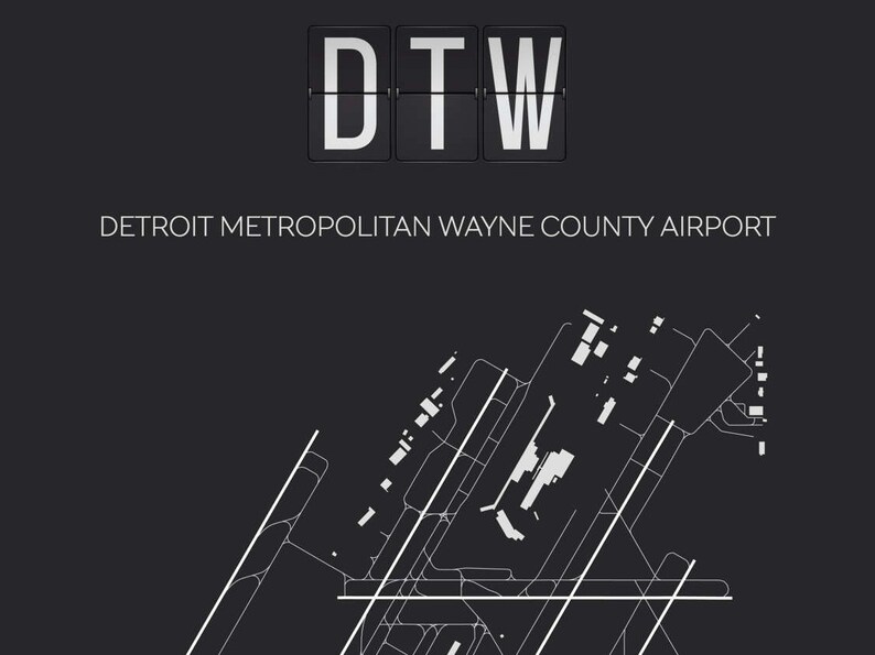 DTW Detroit Metropolitanairport Print Map Wall Art - Etsy