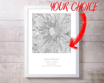 Custom Mountain, Your choice,  Elevation Topography Print Wall Art