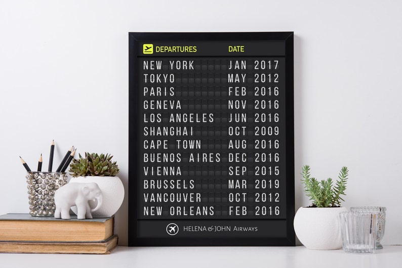 Printed Personalized Airport Flight Departure Board with Bold Letters Frame not included image 1