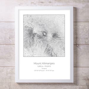 Mt Kilimanjaro, Tanzania Topography Elevation Print Wall Art image 1