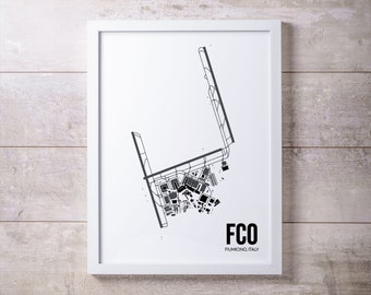 Impresión del mapa del aeropuerto FCO: Roma, Italia - Arte minimalista de aviación