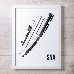 SNA John Wayne Airport Map Print, Santa Ana, CA, Minimalist Home Decor, Gift for Aviation Enthusiasts, Gift for Pilots
