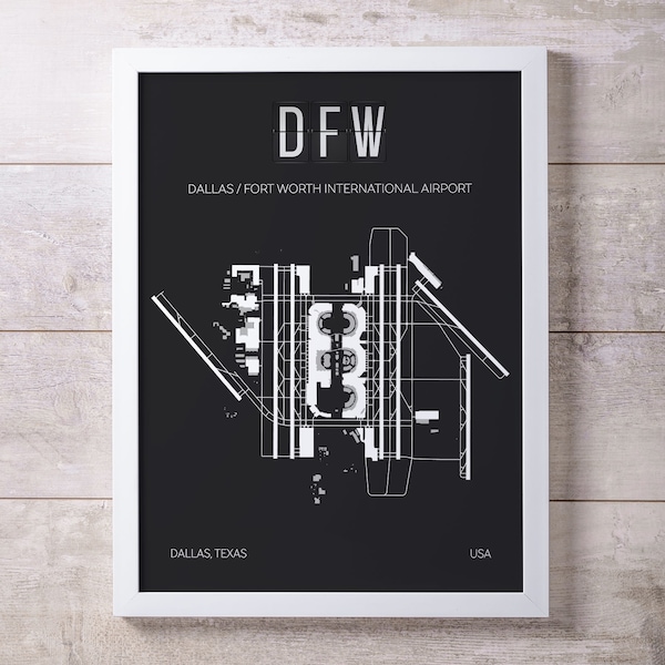 DFW Dallas Fort Worth International Airport Print Map Wall Art