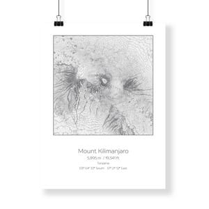 Mt Kilimanjaro, Tanzania Topography Elevation Print Wall Art image 4