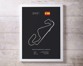 Barcelona-Catalunya Spain circuit Racing Map Wall Art Print