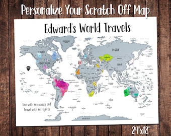 Personalized Scratch Off World Map: Watercolor Travel Tracker (24x18)