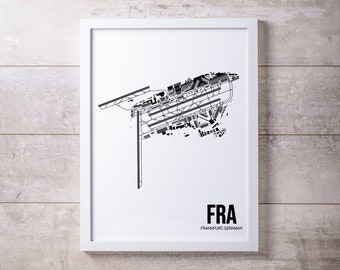 FRA Frankfurt Airport Map Print, Frankfurt, Germany, Minimalist Home Decor, Gift for Aviation Enthusiasts, Gift for Pilots