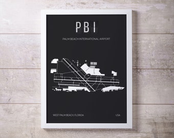 PBI Palm Beach International Airport Map Print, West Palm Beach, Florida, Home Decor, Gift for Aviation Enthusiasts, Gift for Pilots