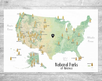 24x16&quot; - Scratch off your National Parks Adventures Map! - Gold Foil scratch off - Made in USA