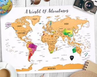 Scratch-Off A World of Adventures! - Golden Scratch-off surface - Watercolor - Large size 23.5x17" - Made in USA