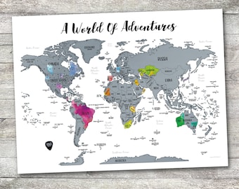 Scratch Off World Travel Map: Silver Over Watercolor (24"x18")