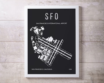 SFO San Francisco Airport Print Map Wall Art - Frame not included