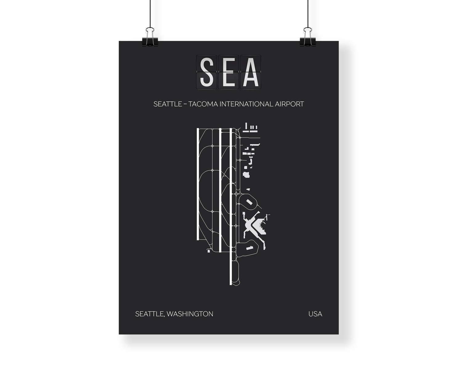 SEA Seattle Tacoma SEATAC Airport Print Map Wall Art - Etsy