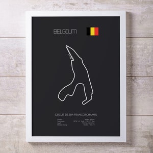 Impression d'art murale carte de la course de Spa-Francorchamps, Belgique
