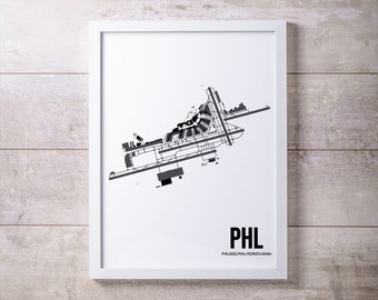 PHL Philadelphia International Airport Map Print, Philadelphia, PA, Minimalist Home Decor, Gift for Aviation Enthusiasts, Gift for Pilots