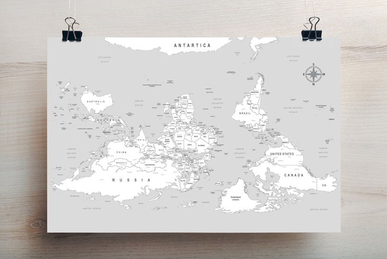 South is up Large World Map Etsy