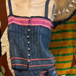 Vintage 1980s Southeast Asian Halter Top & Skirt Set Outfit Ethnic Boho