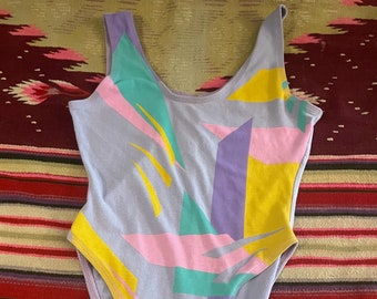 1980s 1990s Vintage Aerobic Bodysuit Workout Wear Leotard by Cathy George Bodywear SZ L