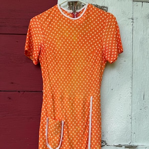 60s 70s Vintage Orange Heart Silky Polyester Skorts Romper Jumper AS IS