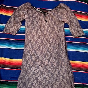 Vintage 60s Carol Brent Nightgown Slip Nightie Purple Lace over White with Black Trim Dress