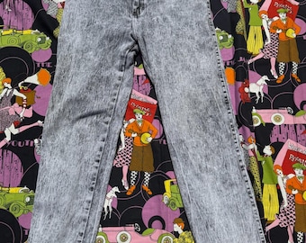 1980s Vintage Cap Ferrat Acid Wash Denim Jeans in Black & Gray W33
