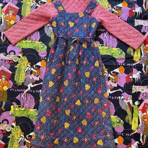 1970s Vintage Quilted Patchwork Handmade Maxi Dress Gingham Floral Hearts