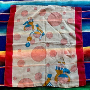 Amazing Cute Vintage Silk Kids Hanky Handkerchief Bouncing Kids Bubble Happy Faces