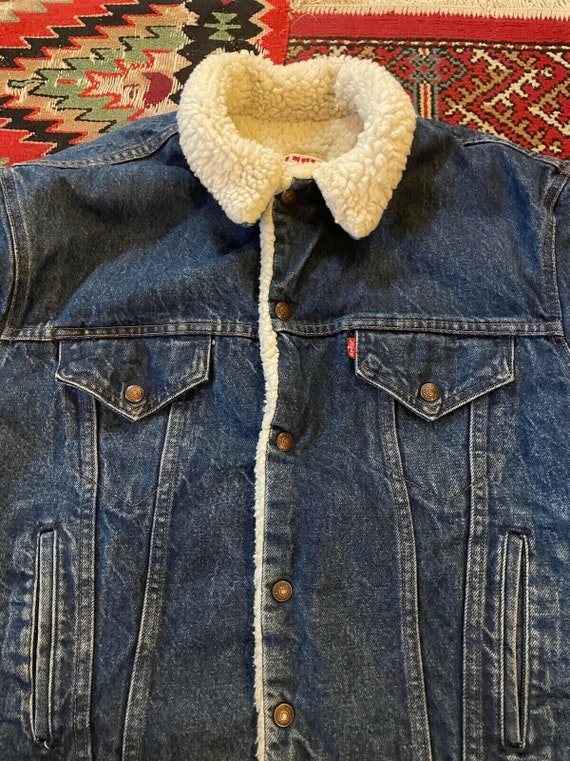 Vintage Levi's Sherpa Lined Denim Jean Jacket Red… - image 3