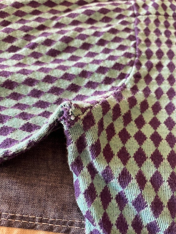 Vintage 60s 70s Purple & Blue Diamond Knit Cotton… - image 5
