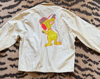 1960s Vintage Handmade Baseball Snoopy Peace Sign Cotton Campus Jacket Dan River SZ S AS IS Peanuts