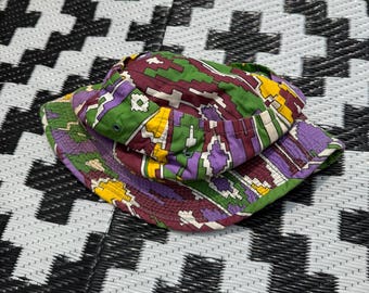 60s 70s Vintage Purple Kids Teens Bucket Hat Southwestern Aztec Print