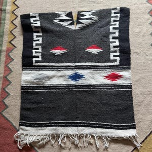 1980s Vintage Wool Mexican Blanket Poncho Southwestern Hippie BOHO One Size