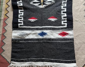 1980s Vintage Wool Mexican Blanket Poncho Southwestern Hippie BOHO One Size