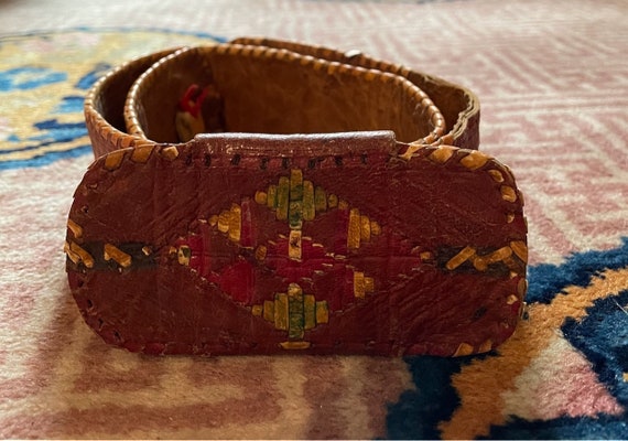 Amazing African Woven Leather 1940s Vintage Wide Waist Belt  display picture 3