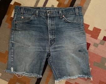 Vintage Mens 517 Levi Denim Cutoff Jean Shorts Orange Tab W36 1970s Levis