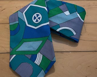 60er 70er Vintage MOD Psychedelische Abstrakte Geometrische Baumwollkrawatte