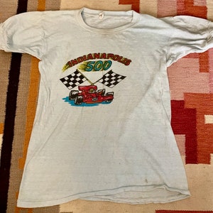1960s 1970s Vintage Indianapolis 500 Motor Speedway T Shirt AS IS Distressed SZ Small Hot Rod