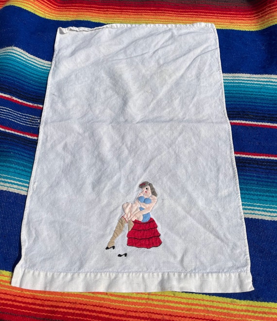 Amazing Vintage Embroidered Pin Up Girl Hankie Ha… - image 2