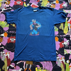 1980s Vintage Stedman Blue T Shirt & 1980s Popeye Iron On SZ M USA