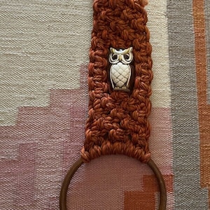 Vintage 1970s Macrame Ceramic Peek A Boo Owl Wall Hanging Retro Decor BOHO