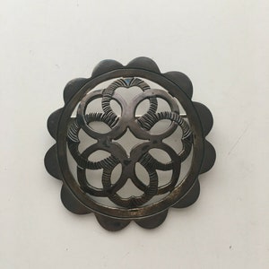 vintage Taxco Flower Circle Sterling Silver Broche Broche Mexique 925 TS-42 Signé