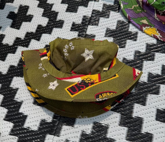 Vintage Kids Bucket Hat: 60s 70s Military Print