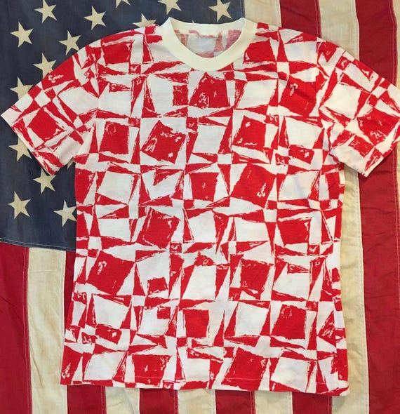 1960s Vintage Rare T Shirt W/ Modern Geometric Ab… - image 1