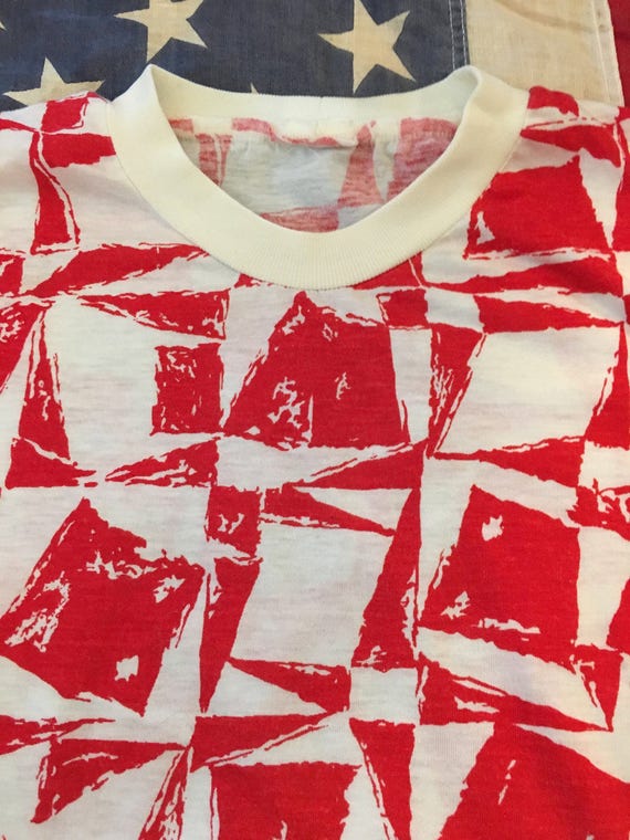 1960s Vintage Rare T Shirt W/ Modern Geometric Ab… - image 2