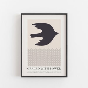 Christian Dove Art Print, Graced with Power John 14 26, Midcentury Art, Minimalist Boho Bible Art, Modern Christian artwork, Holy Spirit art