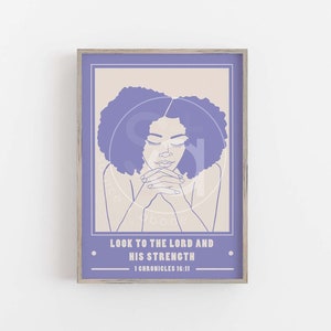 Guarda al Signore e alla sua forza, decorazione da parete per donna cristiana. Modern Christian Home Decor, Stampe delle Scritture di preghiera, Lilla Bible Verse Art