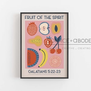 Fruits Of The Spirit, Fruit Market Kitchen Wall Decor. Minimalist Mid Century Bible Art, Modern Christian Art Print, Christian Wall Art image 1