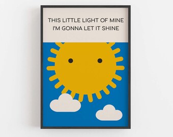 This Little Light Of Mine Wall Decor. Colourful Wall Art, Modern Christian Art Print, Bright Christian Kids Art Print Sunny Art Print